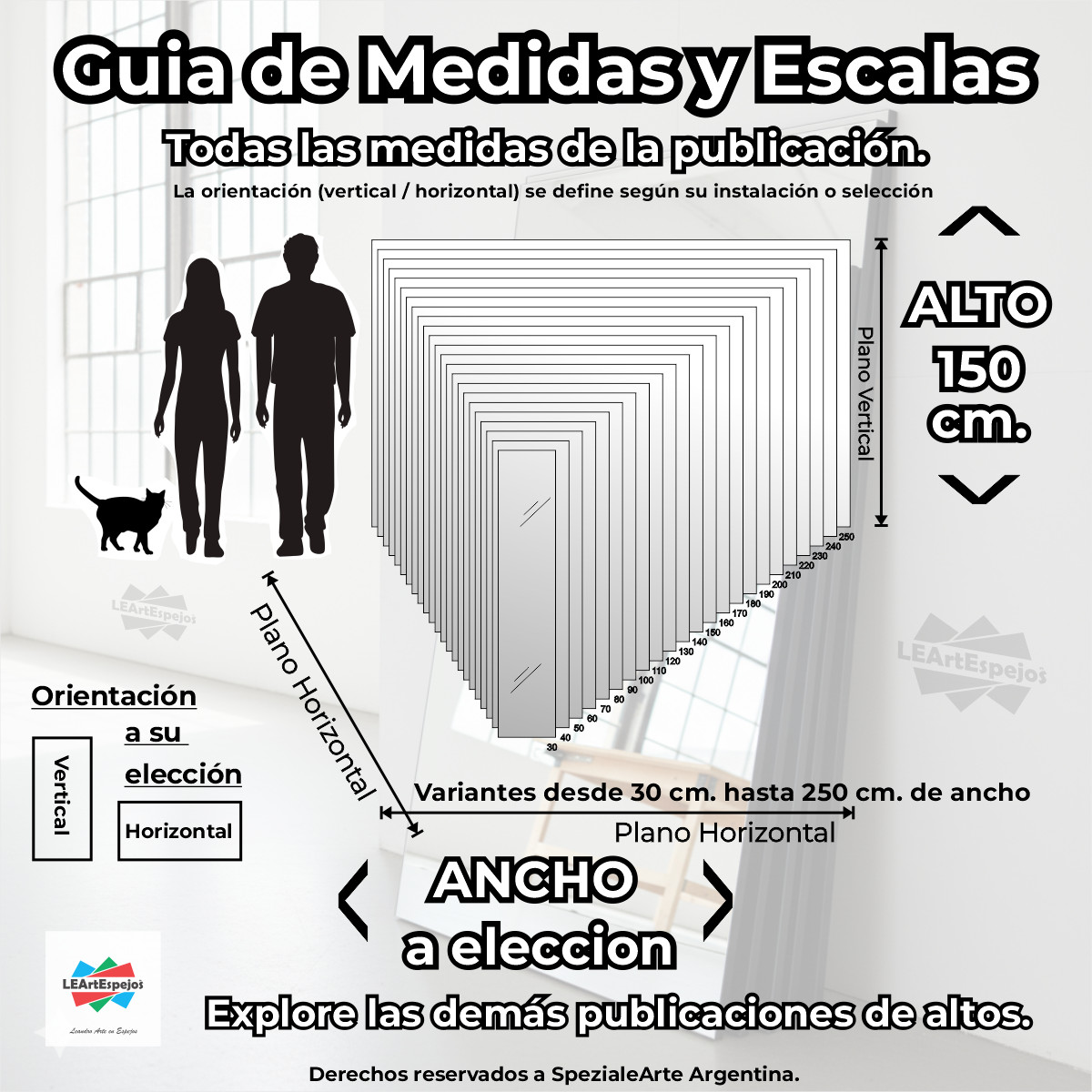 Espejo Cuerpo Entero - Ancho a Elección x 150 cm de Alto - PEGAR con Silicona
