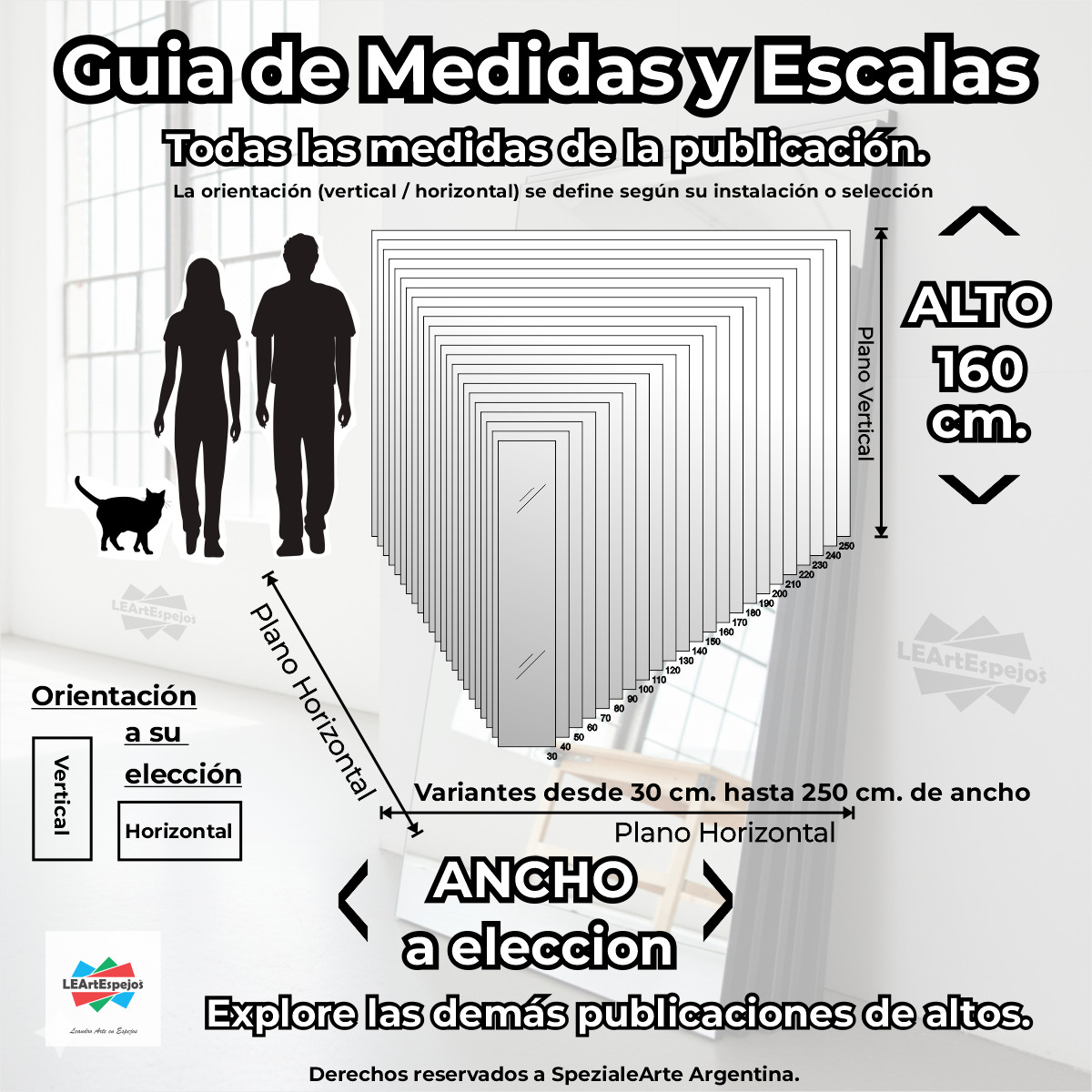 Espejo Cuerpo Entero - Ancho a Elección x 160 cm de Alto - PEGAR con Silicona