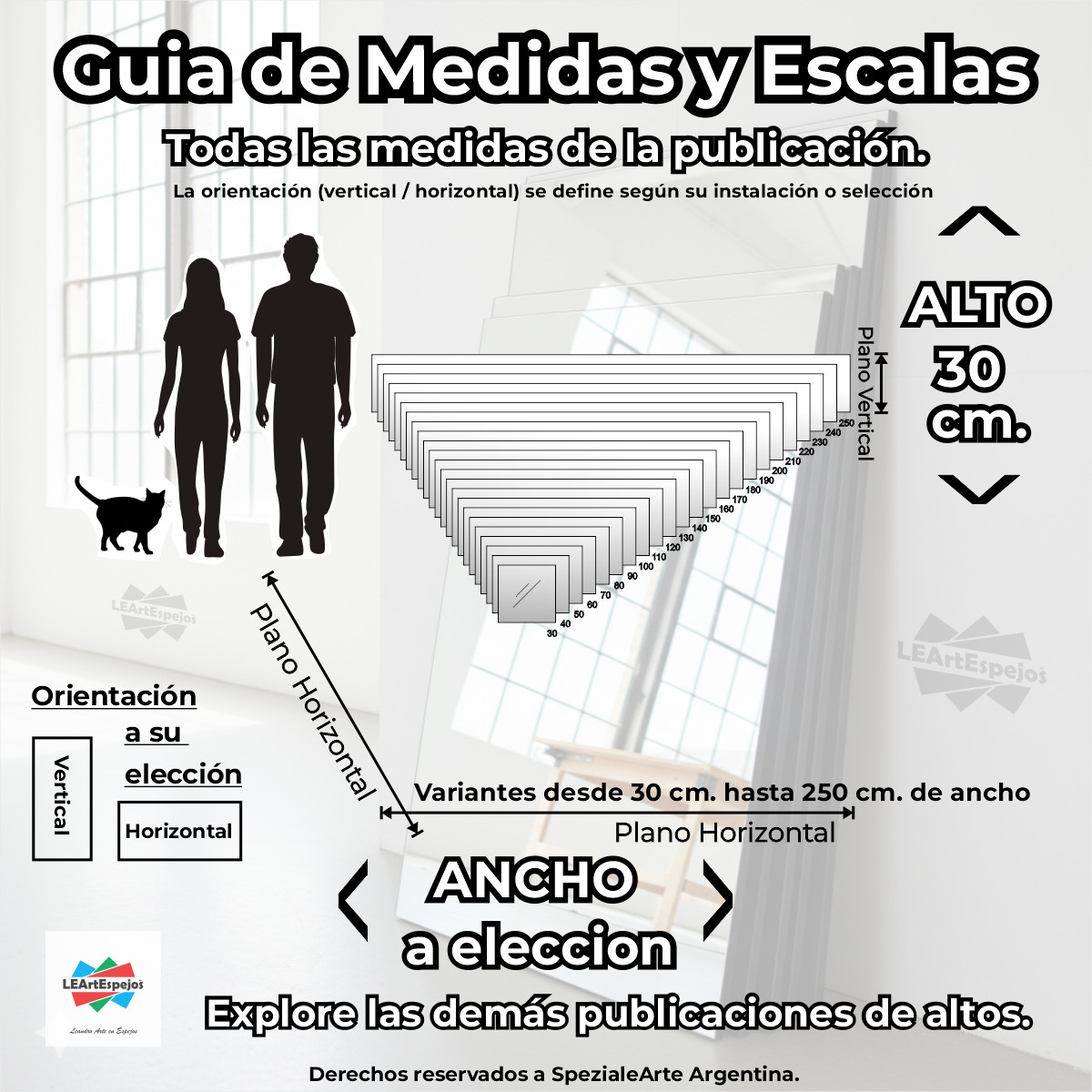 Espejo para Baño - Ancho a Elección x 30 cm de Alto - COLGAR con Soportes