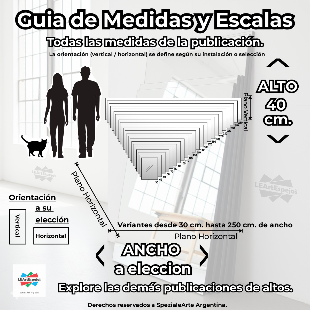 Espejo para Baño - Ancho a Elección x 40 cm de Alto - PEGAR con Silicona