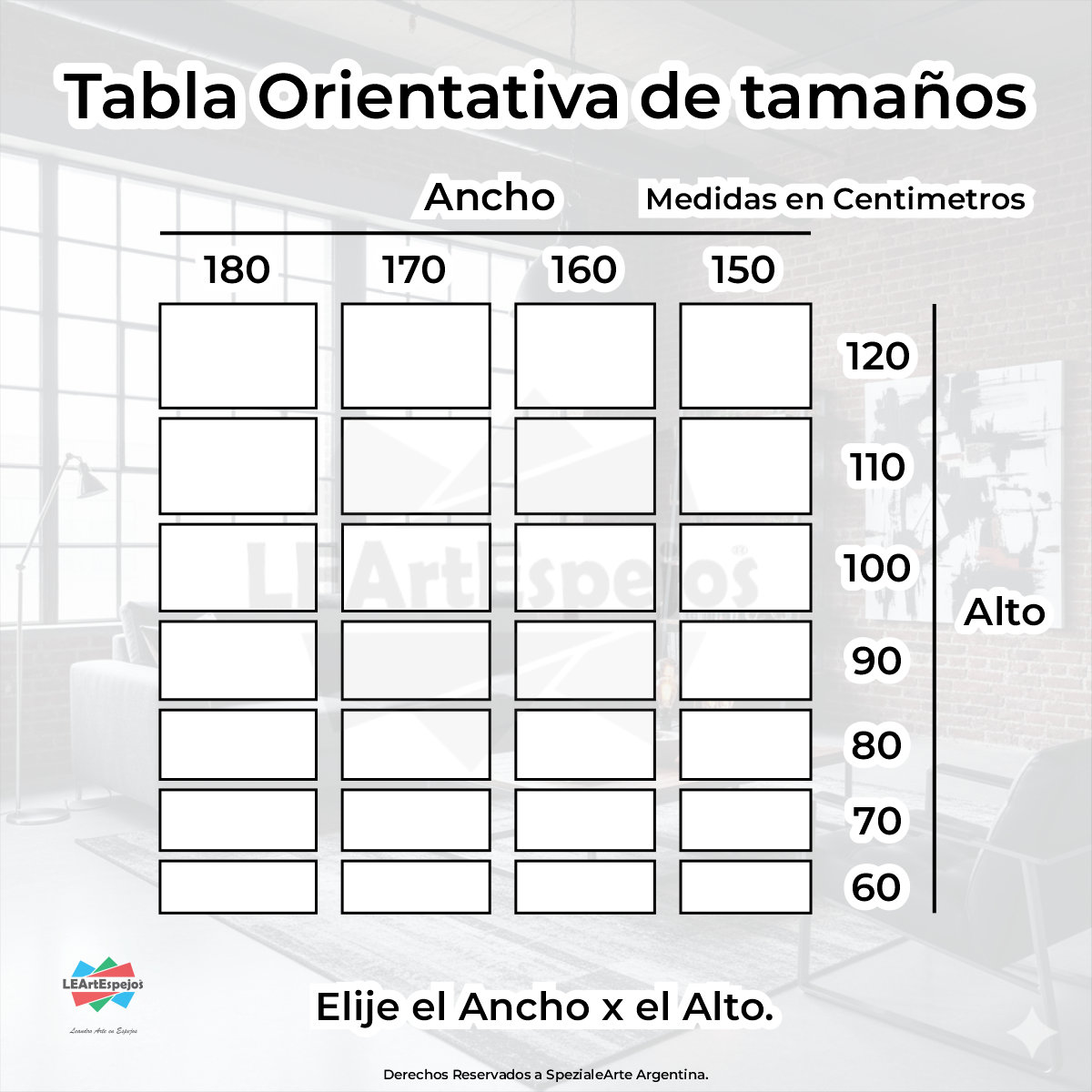Tabla orientativa de tamaños - LEArtEspejos-001 Espejo Horizontal Marco Hierro Repartido - Ancho x Alto desde 140 x 60 cm. hasta 180 x 120 cm. - Linea intermedia - Fabricacion a Medida <p style="color: #737373; font-size: 13px; font-family: sans-serif; margin-bottom: 5px;">Nuevo | +5 vendidos</p>