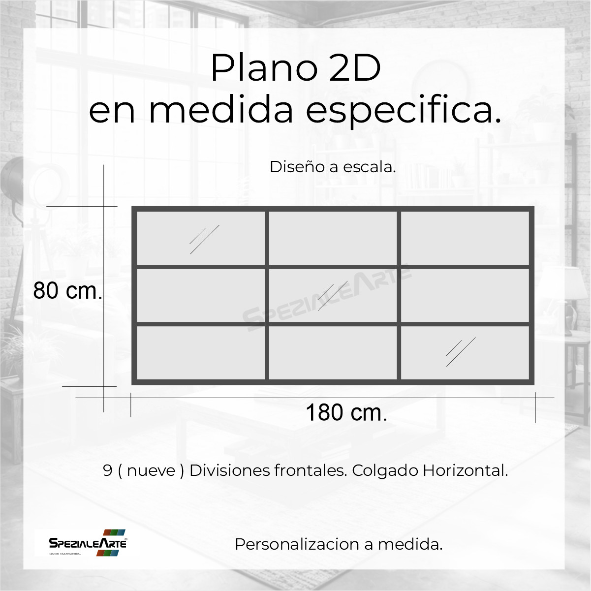 Diseño a Escala - Marcos Hierro Repartido grid window - 0001 Espejo Horizontal Marco Hierro Repartido - Ancho x Alto desde 140 x 60 cm. hasta 180 x 120 cm. - Linea intermedia - Fabricacion a Medida <p style="color: #737373; font-size: 13px; font-family: sans-serif; margin-bottom: 5px;">Nuevo | +5 vendidos</p>
