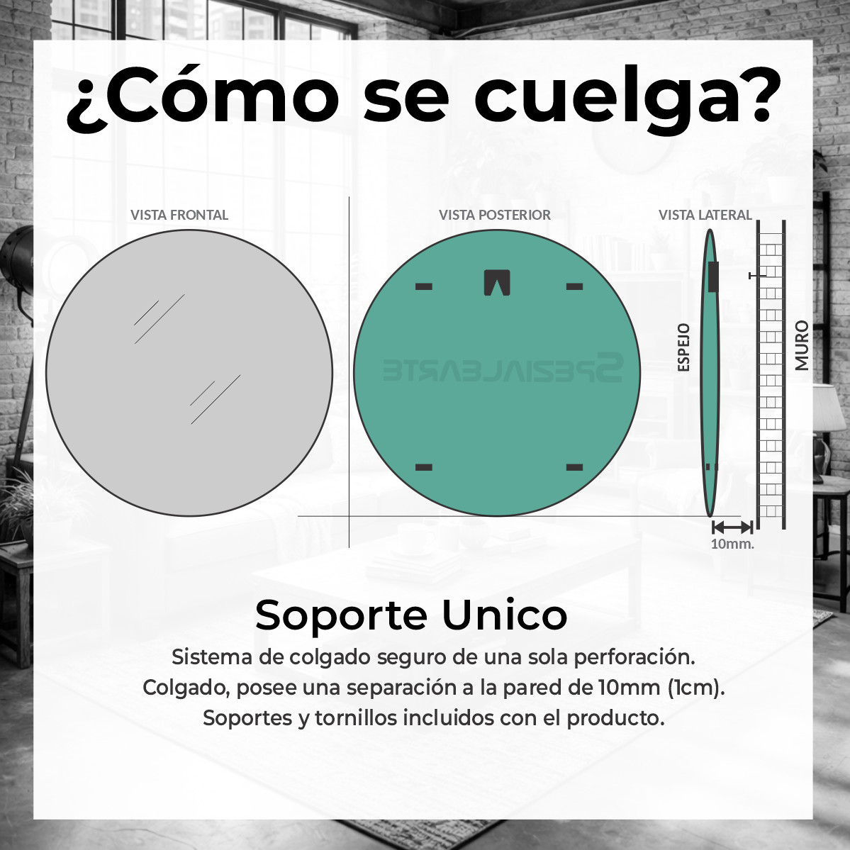 Espejo Redondo 60 cm. Marco PVC Colgar
