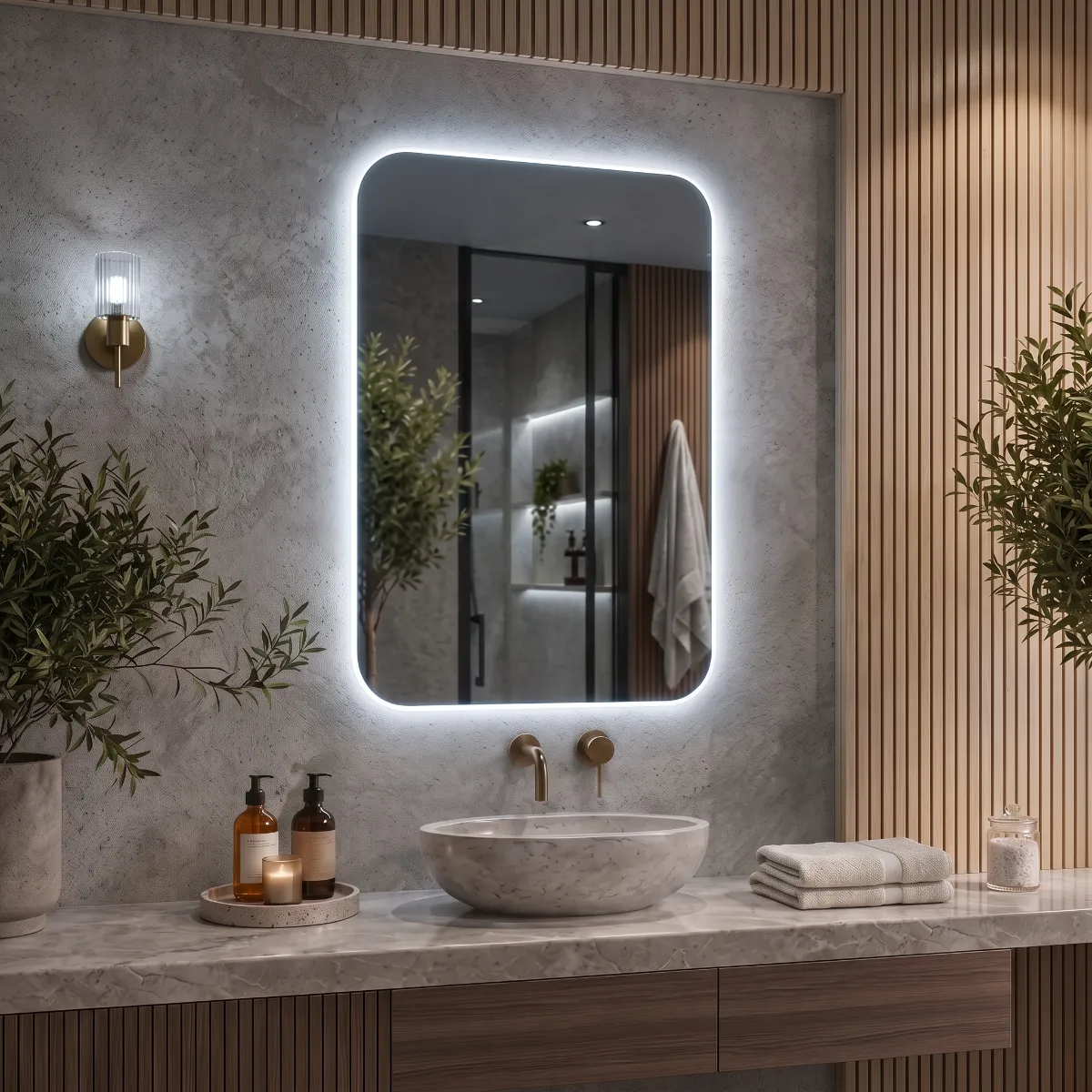 Espejo LED 50 x 70 cm. Edge Colgar Sin Marco Bordes Pulidos